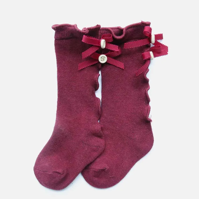 6 pair/lot Newborn Baby Kids Socks Toddlers Girls Big Bow Knee High Long Breathable Comfortable Soft Cotton Lace Baby Socks - Цвет: wine red