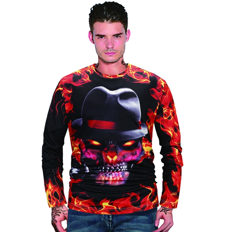 

Digital Print Skull Pattern T Shirts Men's Clothing Spring Autumn O-neck Long Sleeve Tops Funny Graphic Tshirt Homme T-shirts