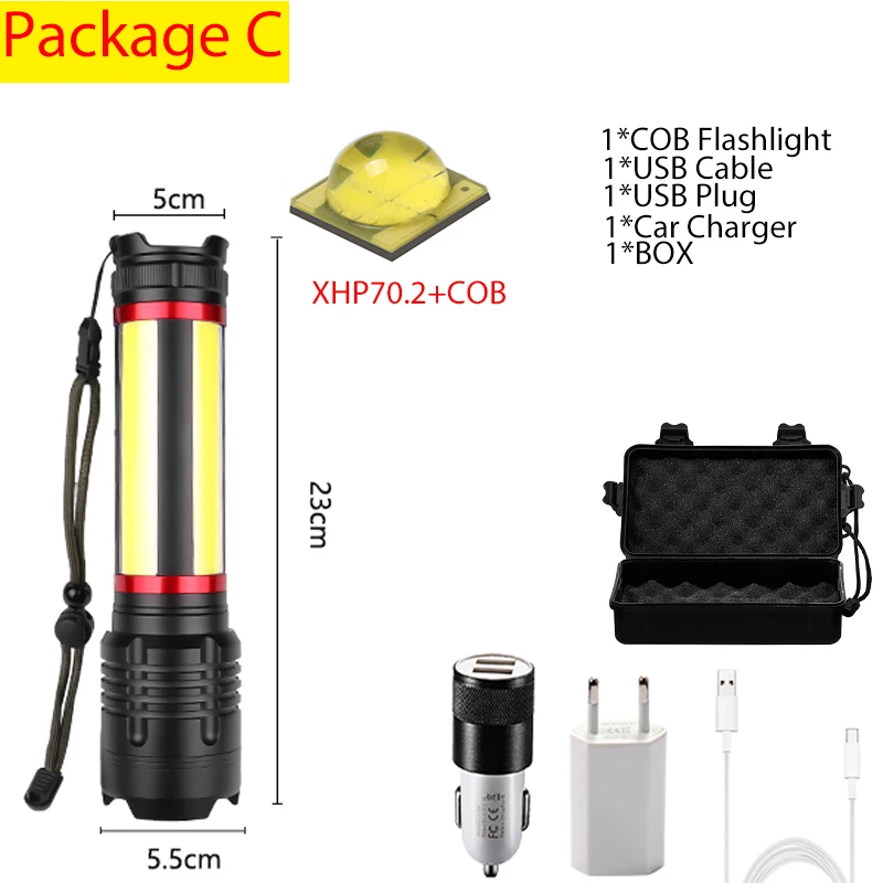 Newest portable Built-in 7200mAh XHP70.2+COB LED Flashlight 7 modes USB Rechargeable Zoom Waterproof Torch Lantern for Camping - Испускаемый цвет: Зеленый