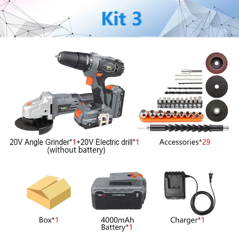 Kit 3 NEWONE 20V M14 угловая шлифовальная машина с 115 мм дисковыми аксессуарами в абразивных инструментах, DC Полировочная машина в шлифовальных машинах для резки дерева/металла - Цвет: Kit 3