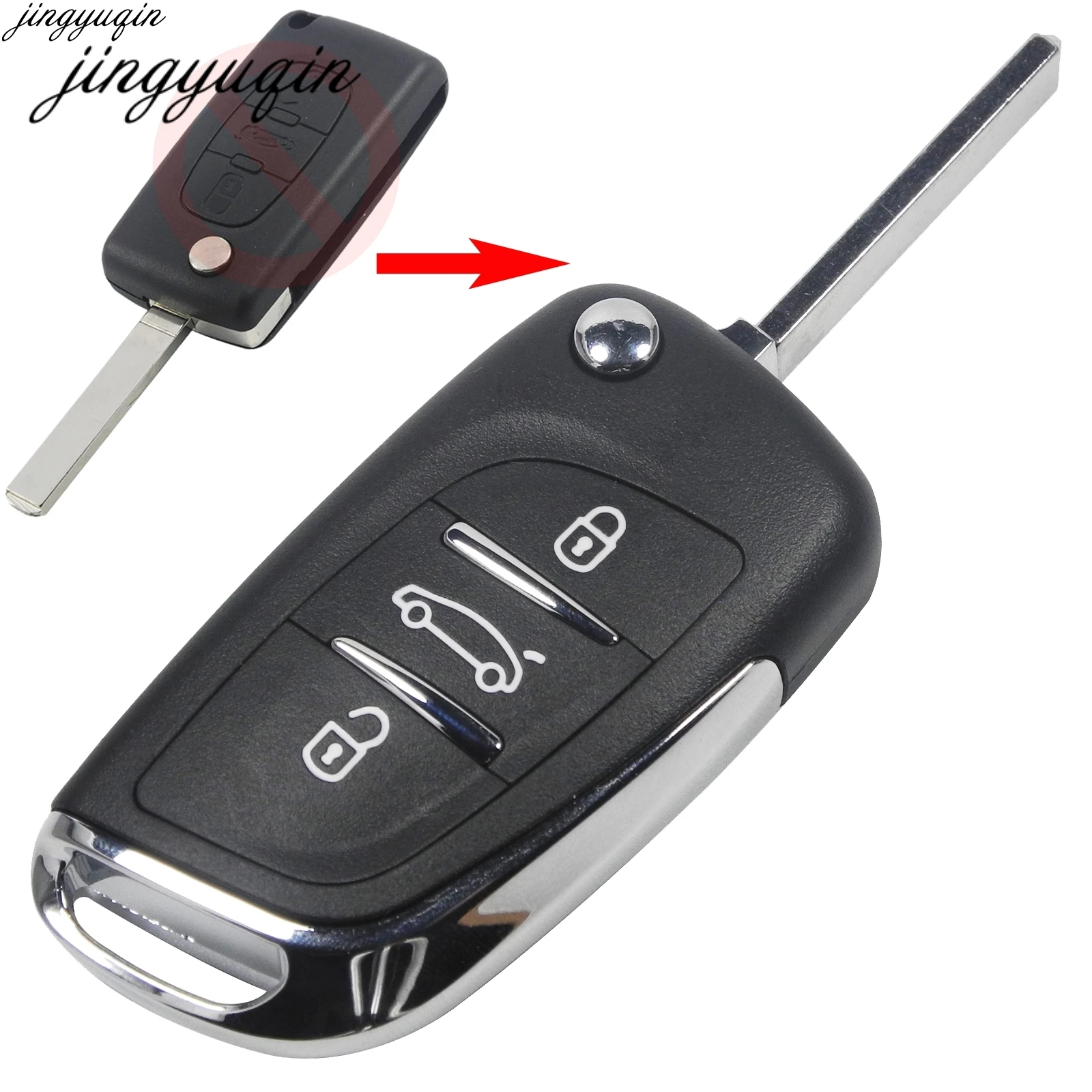 Jingyuqin Modified Flip Key Shell Remote Key 3 Button For Citroen C2 C3 C4 Hatch Coupe VTR Berlingo C6 C8 Key CE0536 VA2 Blade
