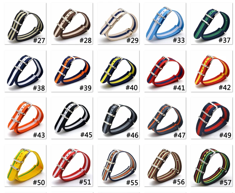 

18mm 20mm Brand Army Sport nato fabric Nylon strap accessories Bands Buckle belt For 007 James bond Watch Bracelet colorful