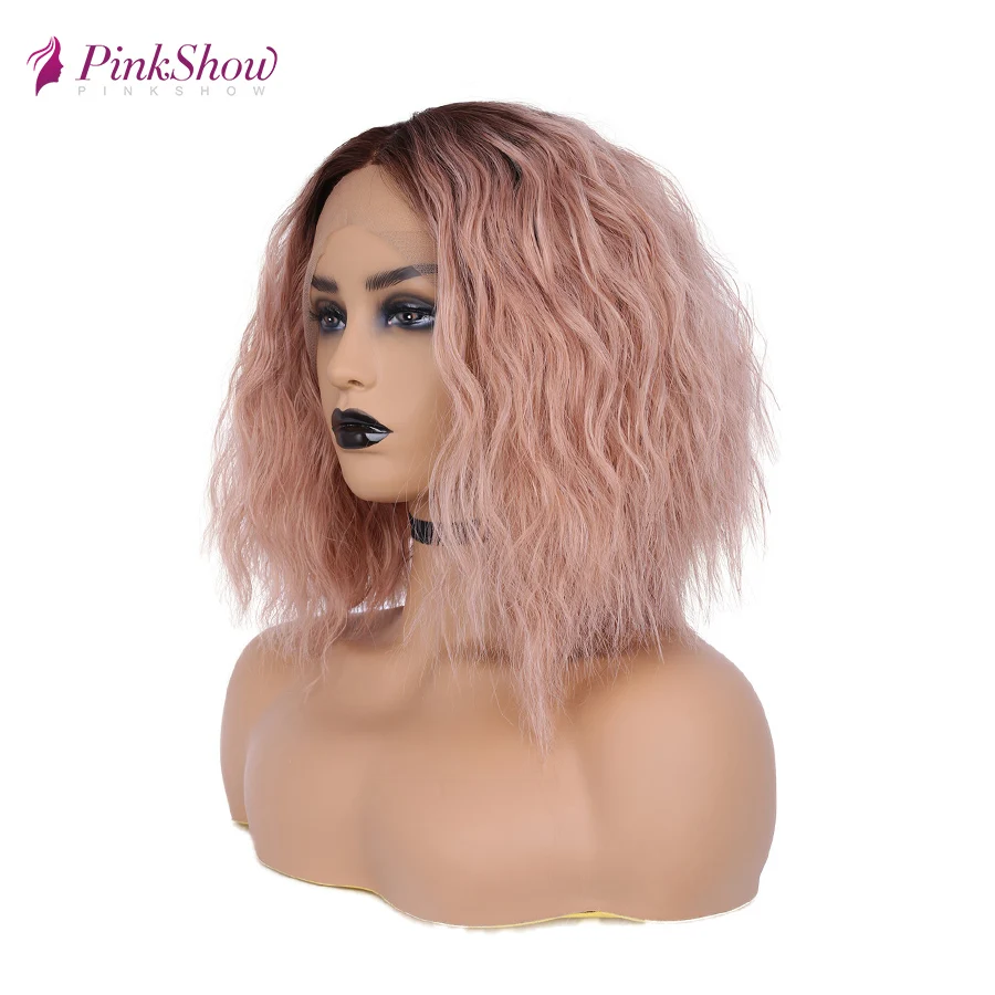 Pinkshow короткий боб парик кудрявый розовый синтетический парик фронта шнурка для женщин термостойкие волокна волос естественные волосы
