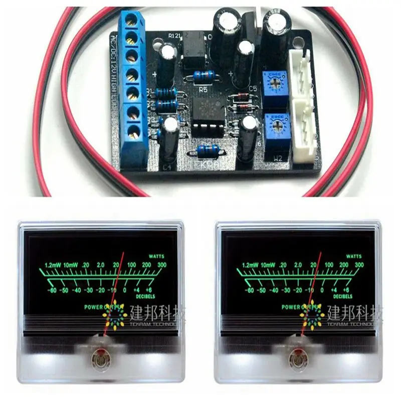 

2pcs TN-90A VU Panel Meters DB Level Header Backlight w 1pc Power Driver Board