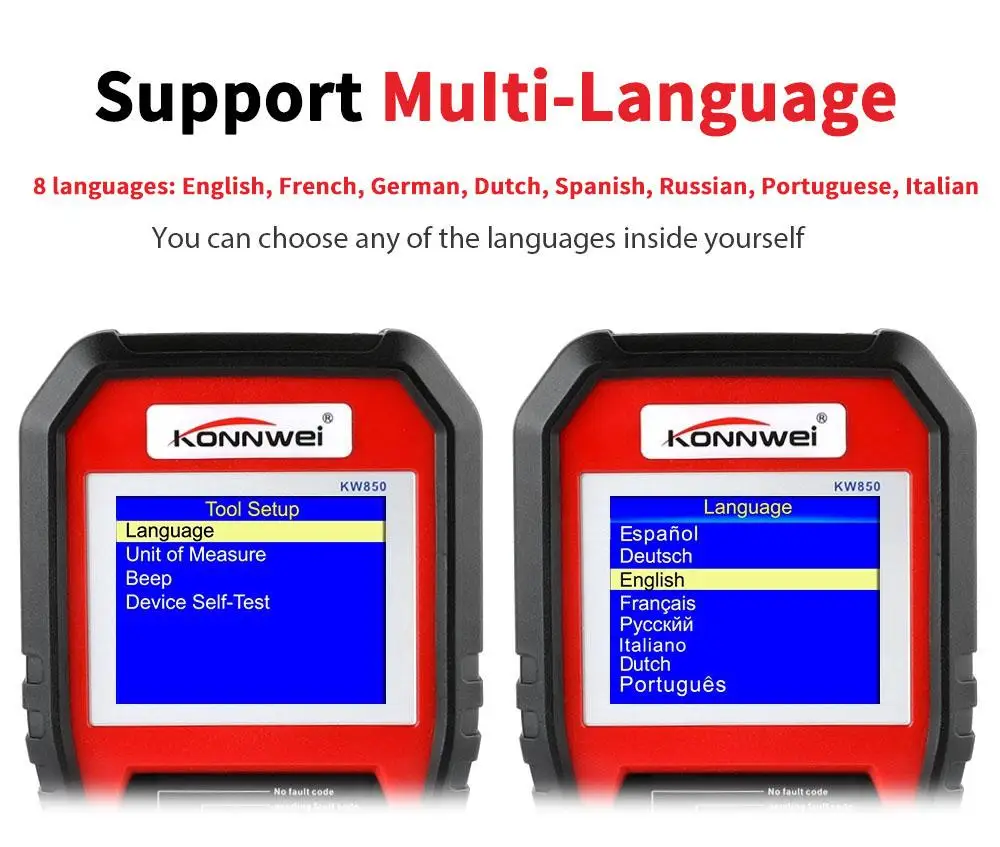 Автомобильный автоматический диагностический считыватель кода KONNWEI KW850 OBD автоматический сканер инструмент Многоязычный светодиодный индикатор тестер напряжения в реальном времени