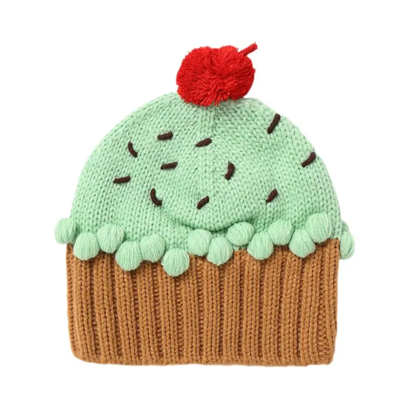 Детская Милая вязаная шапка контрастного цвета в форме кекса с помпоном для мальчиков и девочек, Зимняя Теплая Шапка-бини для От 3 до 8 лет - Цвет: MG