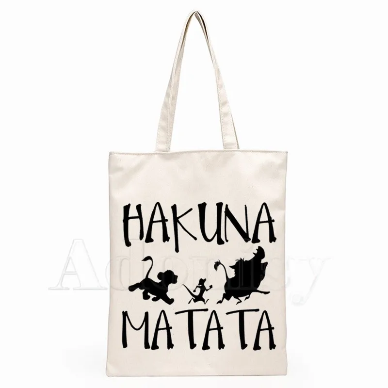 

Hakuna Matata Fashion Canvas Bag Women Girls Simple Large Capacity Storage Handbag Shoulder Bag Tote Reusable Student Bookbag