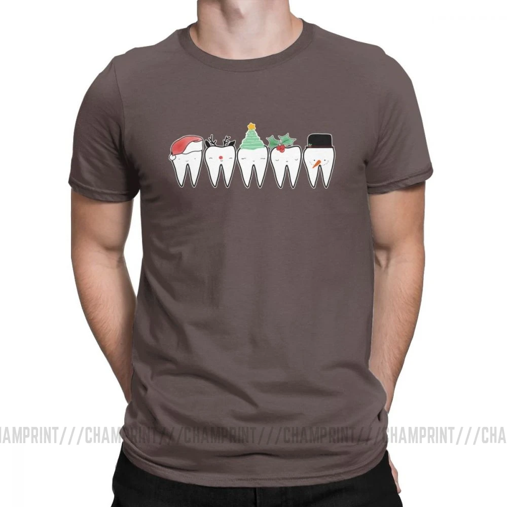 Мужские рождественские футболки стоматологический отряд, зубной помощник стоматолога, Забавные топы, одежда с круглым вырезом, хлопок, футболки 4XL 5XL, футболка - Цвет: Коричневый