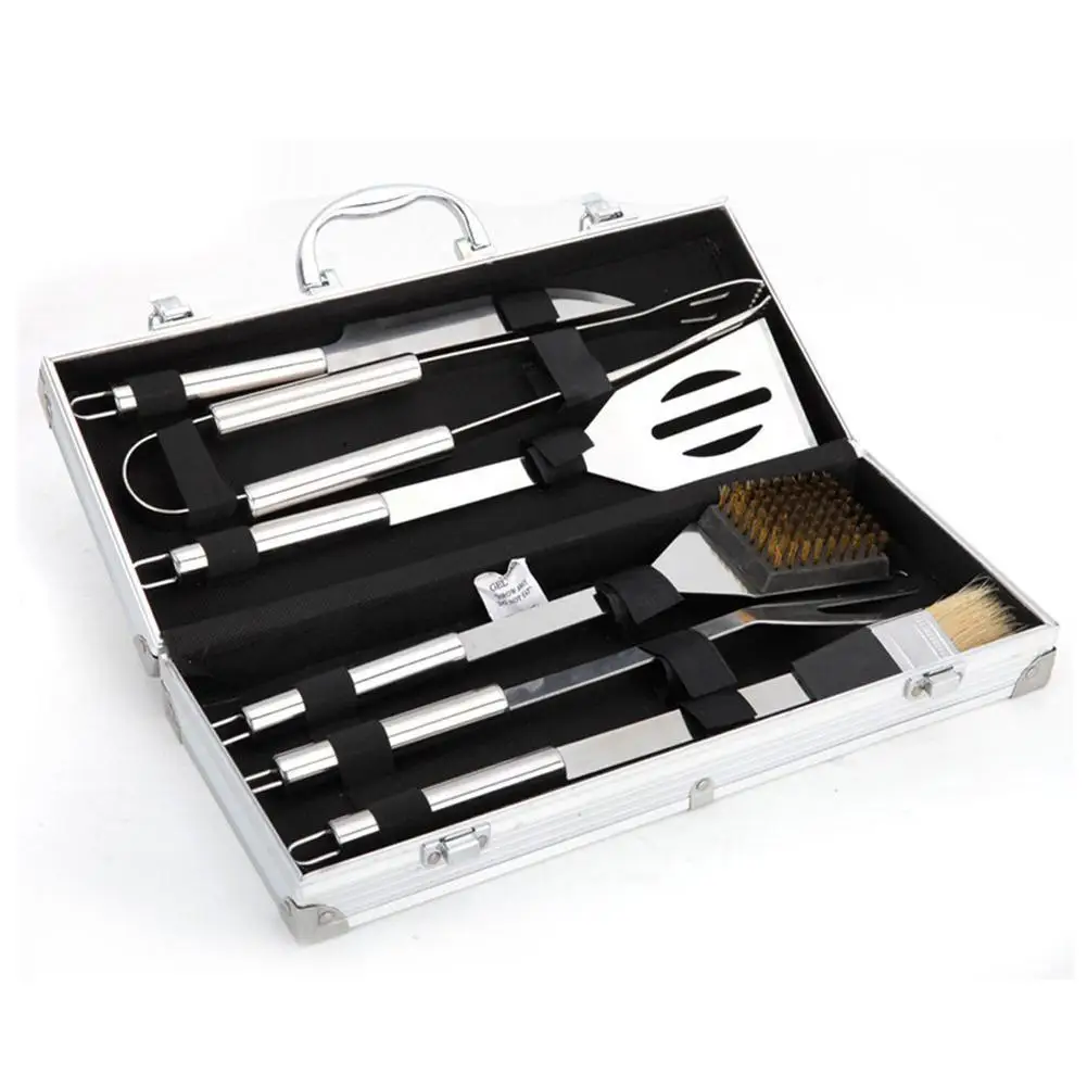 

BBC 6-Piece Stainless Steel Barbecue Tool Set Kitchen Tool Kit Thermometer Silicone Brush Fork Tong Spatula Cleaning Brush Bag