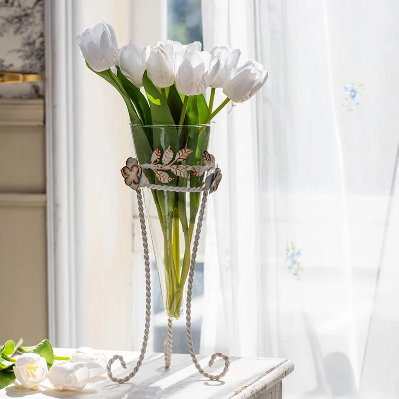 

Home Decoration Vase Glasses for Plants with Metal Holder Stand