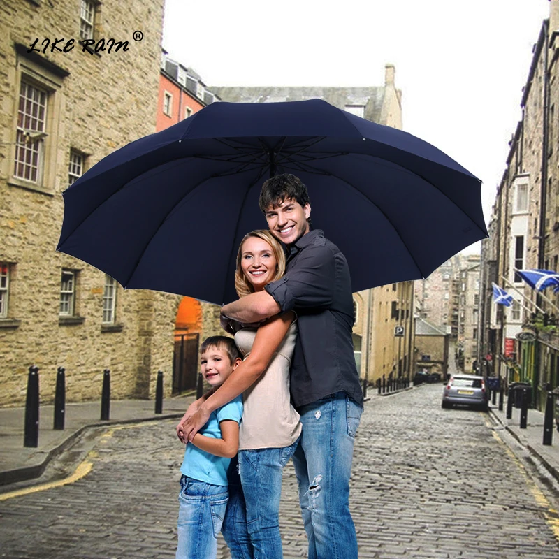 

LIKE RAIN 130cm Large Folding Umbrella For 3 People Windproof Big Umbrellas Rain Female Fashion Brand Strong Men Paraguas UBY28