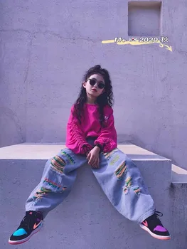 

2020 autumn new products on new suits children's casual wild solid shirt loose jeans tide suit