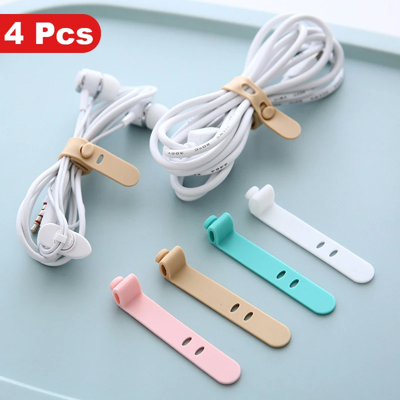 4Pcs Silicone Cable Organizer USB Data Wrap Cord Winder Wire Protector Holder Office Stationary Desk Set Accessories Supplies