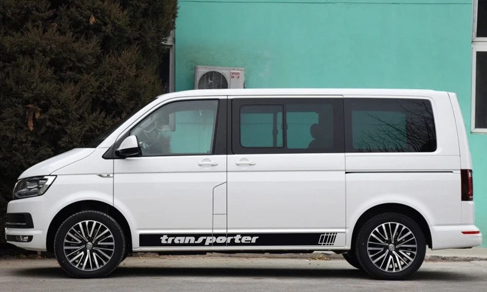 2 шт., автомобильная дверь, боковая юбка, графические полосы, наклейки, авто Декор, наклейки, аксессуары для Volkswagen VW Transporter Multivan T4 T5 T6