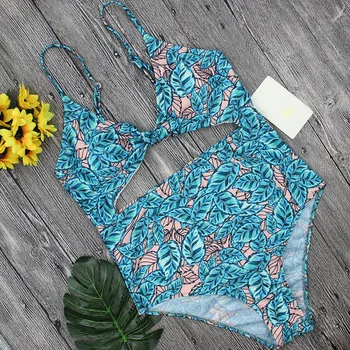 

Women's Small Fresh Leaves Printed One-piece Swimsuit Without Steel Support&no Chest Pad