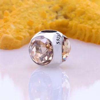 

Original 925 Sterling Silver Bead Crystal Cat's Eye Beads On Three Sides Fit Pandora Women Bracelet & Necklace Diy Jewelry