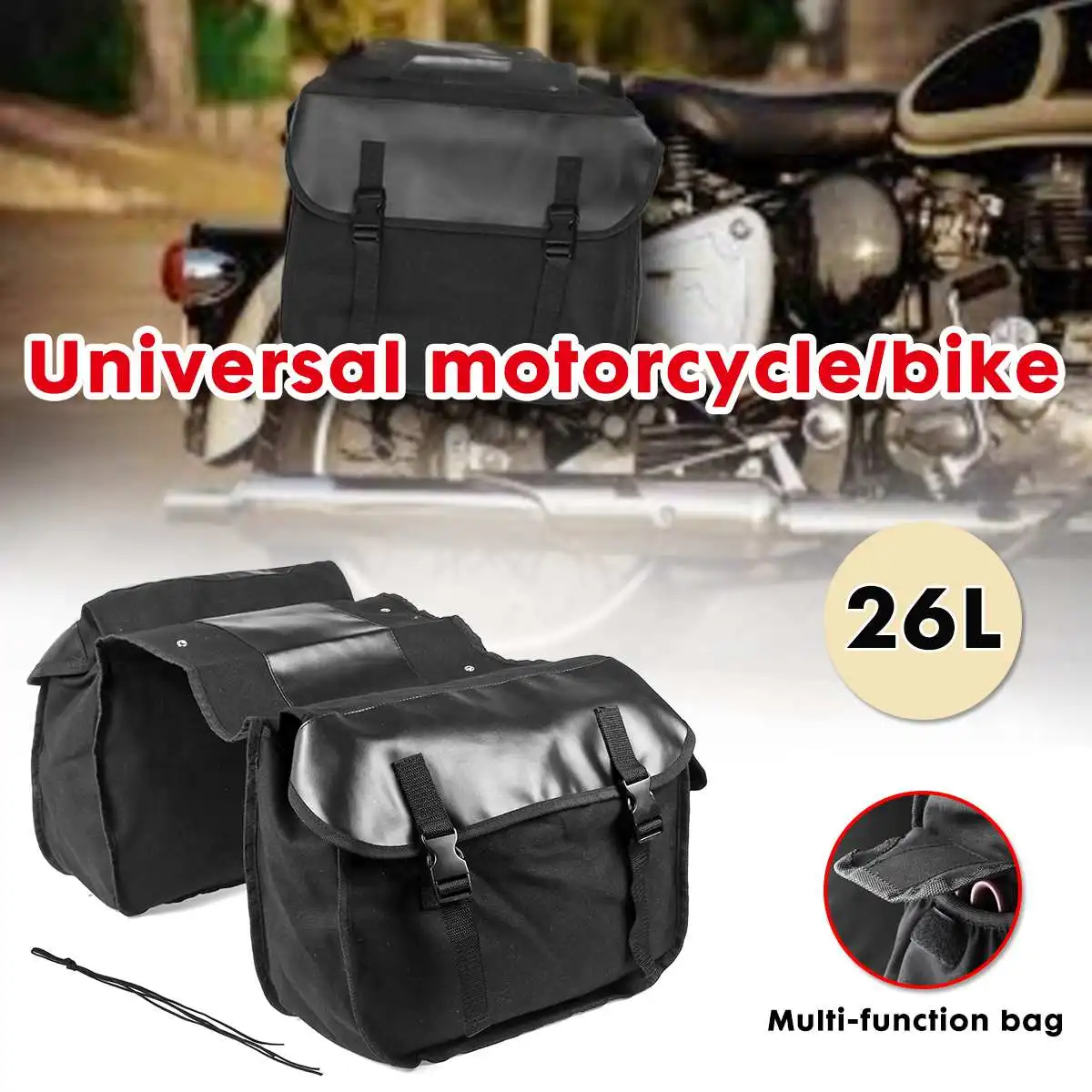 

Universal 26L Padded Cargo Storage Gas Tank Luggage Saddle Bag Canvas For ATV / UTV / Motorcycle Side Bag Accessories
