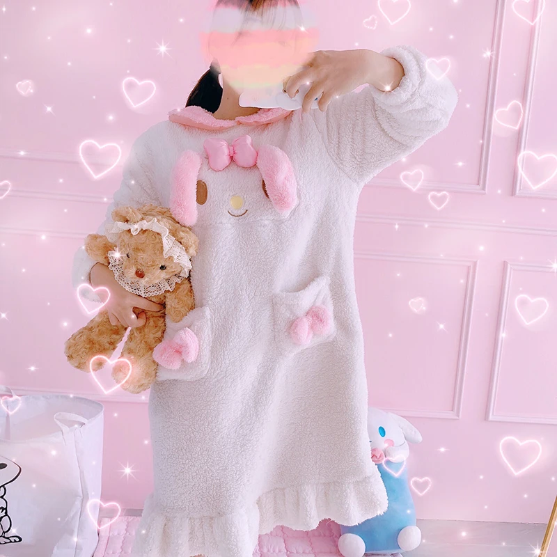 My Melody Cinnamoroll пудинг собака Плюшевые Аниме пижамы наборы с длинным рукавом теплая зимняя домашняя женская ночная одежда - Цвет: My Melody