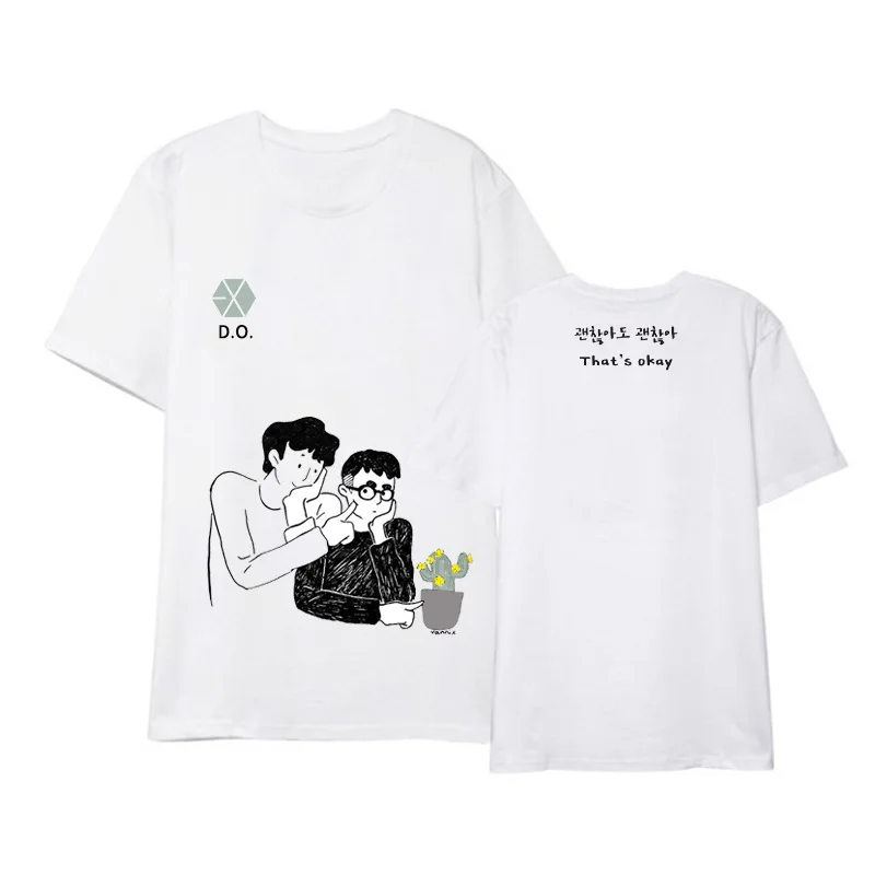 Kpop EXO DO D.O. Альбом рубашки уличная свободная футболка Топы с короткими рукавами футболка DX1058 - Цвет: White 03