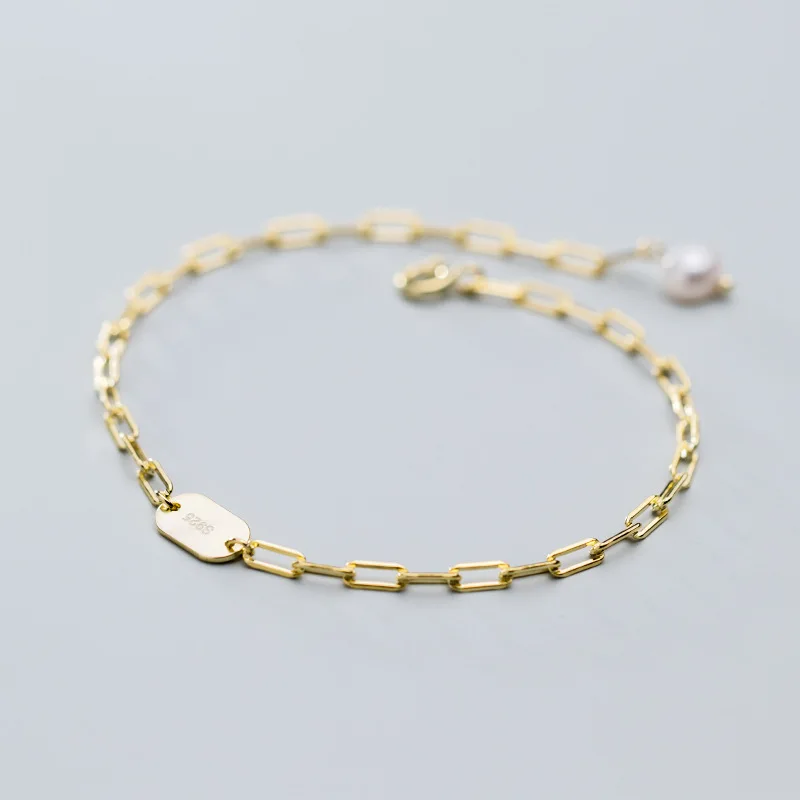 

INALIS S925 silver bracelet female Korean fashion ins wind oval round pearl trend hand jewelry