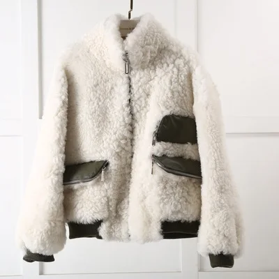 Испанская овечья шерсть Вельветовая куртка женская новая свободная Мода темперамент овчина рулон мех один толстый теплый пальто - Цвет: Creamy-white