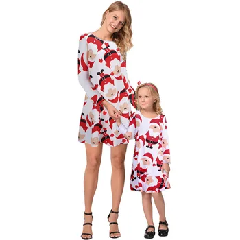 

Mother & Daughter Christmas Party Dress Family Christmas Pajamas Women Girls Snowman Print Dresses Mommy And Me Clothes