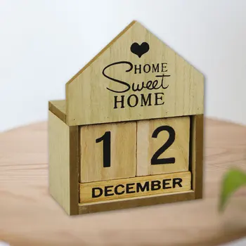 

Supplies DIY Home Decoration Perpetual Cute Ornaments Display Desktop House Shaped Office Artcraft Vintage Wooden Calendar Gift