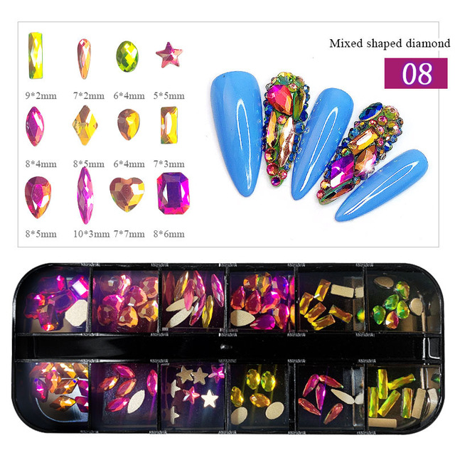 Girds Colorful Nail Rhinestones Mixed Size Diamonds AB Flatback Shiny Crystal 3D Glitter Gems Nail Art Decorations Strass