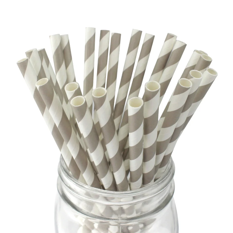 Ipalmay 100 шт металлическая Золотая фольга, бумажные соломинки, вечерние соломинки из фольги, для питья, для свадьбы, дня рождения, вечеринки - Цвет: grey striped