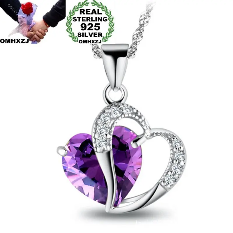 

OMHXZJ, оптовая продажа, Европейская мода, женская модель, свадебный подарок, аметист, циркон, Стерлинговое Серебро 925 пробы, Очаровательное ожерелье, кулон CA50