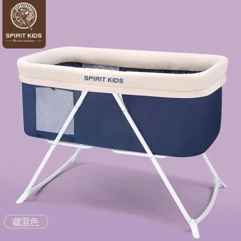 Lightweight crib European-free installation multi-function shaker foldable baby bed portable cradle - Цвет: dark blue