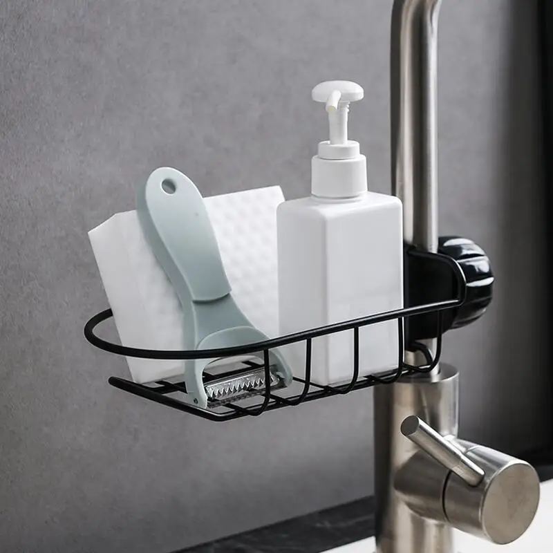 

Japanese Style Stainless Steel Faucet Storage Shelf Pool Storage Rack Hole Punched Kitchen Sink Sponge Hollow out Draining Shelf