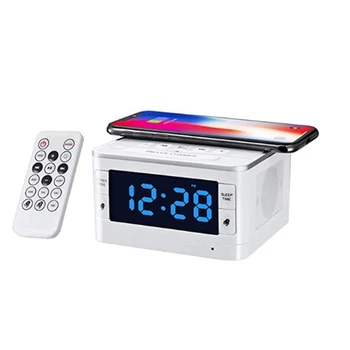 

T8 Wireless Bluetooth Speaker Alarm Clock FM Radio with Wireless Charger USB OTG Port Remote Control-EU Plug