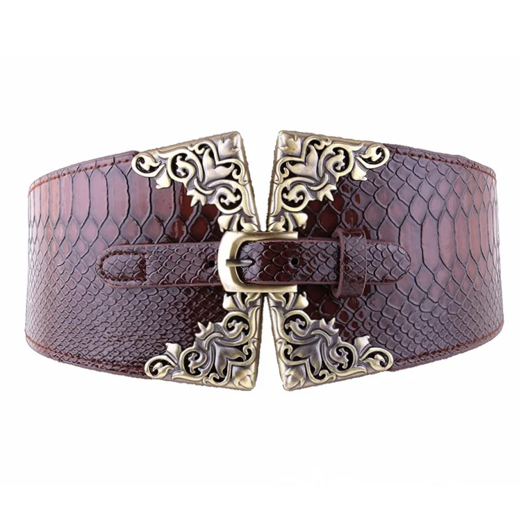 PU эластичные ремни женские Ретро стиль корт Ручной Работы Сплав украшения Змеиный узор Высокое качество темперамент Банкетный подарок ремни