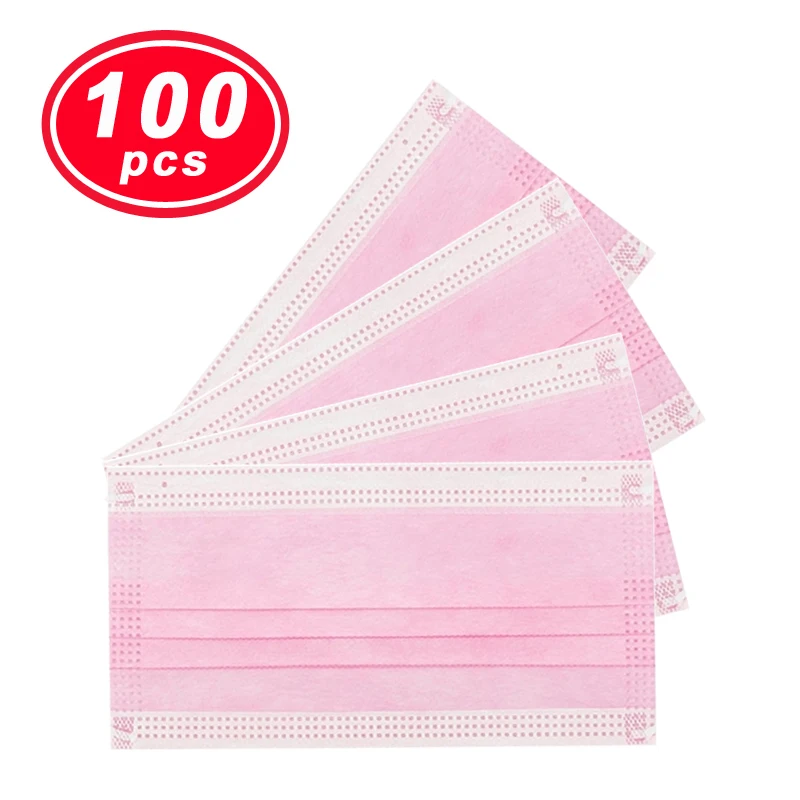 

100PC YIGANERJING US medical mask Non Woven Disposable Face Mask pink mask 3 Layers Earloop Masks Bacteria Proof Face Mouth Mask