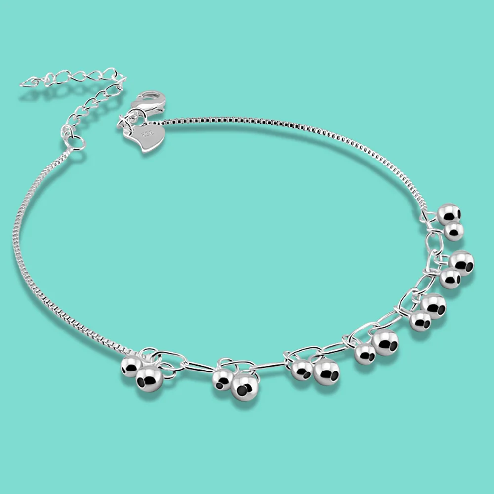 Women's 925 Sterling Silver Anklets Beads Pendant Design Femal Summer Foot Jewelry Not Allergic 27cm Solid Chains | Украшения и