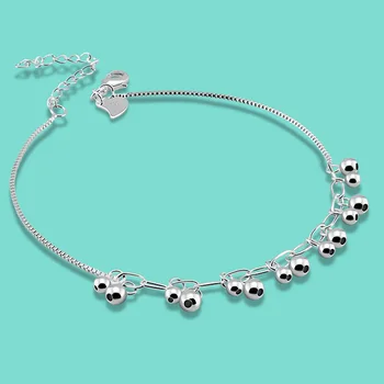 

women's 925 sterling silver anklets beads pendant design lady summer foot Silver jewelry Not allergic 27cm Solid silver chains