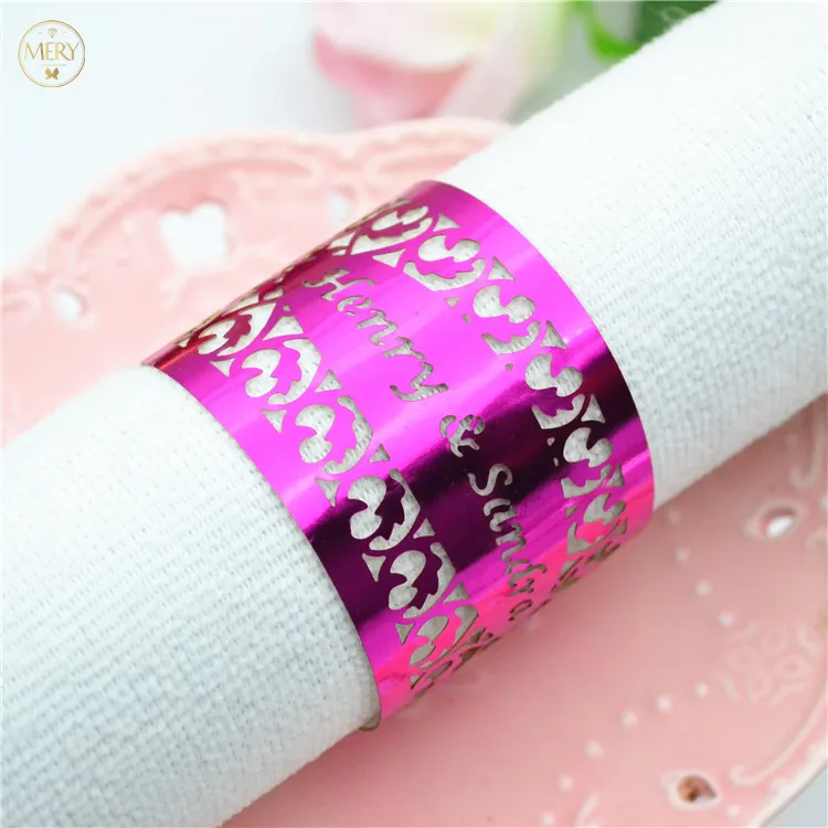 100 штук лазерная резка забор полотенца обертки золотые кольца для салфеток для помолвки - Цвет: metallic hot pink