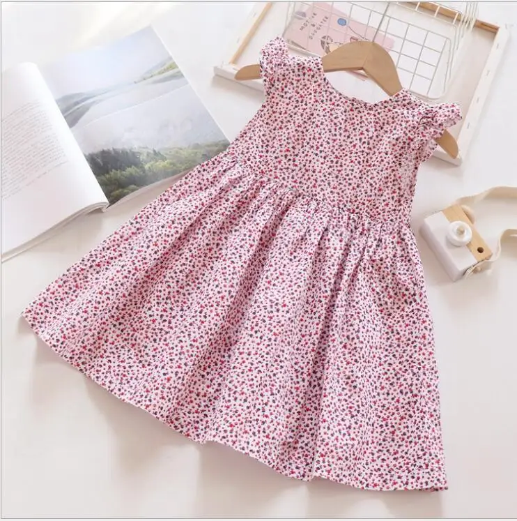 Г. Хлопчатобумажные платья с принтом для девочек; Летнее Детское платье с рукавами-крылышками; модные элегантные платья принцессы; одежда для детей