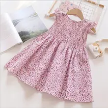 Г. Хлопчатобумажные платья с принтом для девочек; Летнее Детское платье с рукавами-крылышками; модные элегантные платья принцессы; одежда для детей