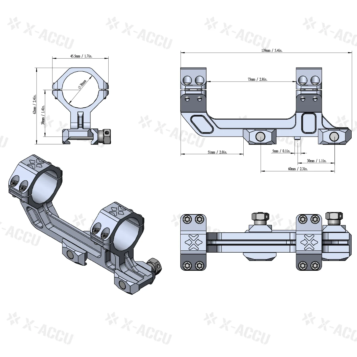 X-Accu 30Mm One-Piece Extended Picatinny AR Mount 0/20 Moa Type Ar Platform Tactical Picatinny Mount