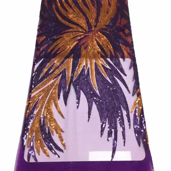 

African French Lace Fabric with sequins High Quality African Tulle Lace Fabric with sequins 5yards orange purple lace fabric