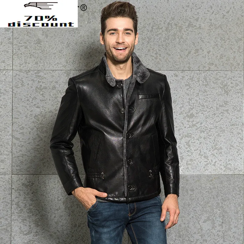 

AYUSNUE 2020 New Genuine Leather Jacket Men Winter Goatskin Leather Coat Sheep Shearing Men's Leather Jackets 3360 KJ3006