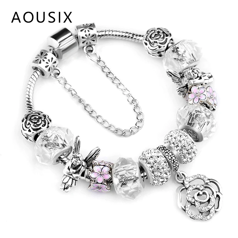 Европейская подвеска в форме цветка пиона, очаровательные браслеты и браслеты, розовые цветы, бусины, подходит для брендовых браслетов, женские модные ювелирные изделия, подарки