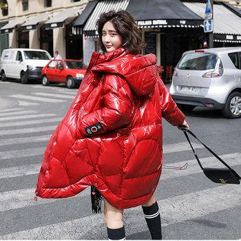 

Glossy Winter Down Coat For Women 2020 Korean New Warm Down Parka Jacket Winter White Duck Down Coats Jacket Women Loose Outwear