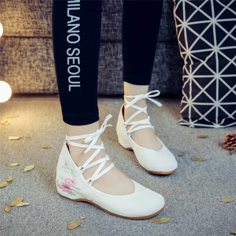 Китайские женские холщовые балетки на плоской подошве с вышивкой в виде