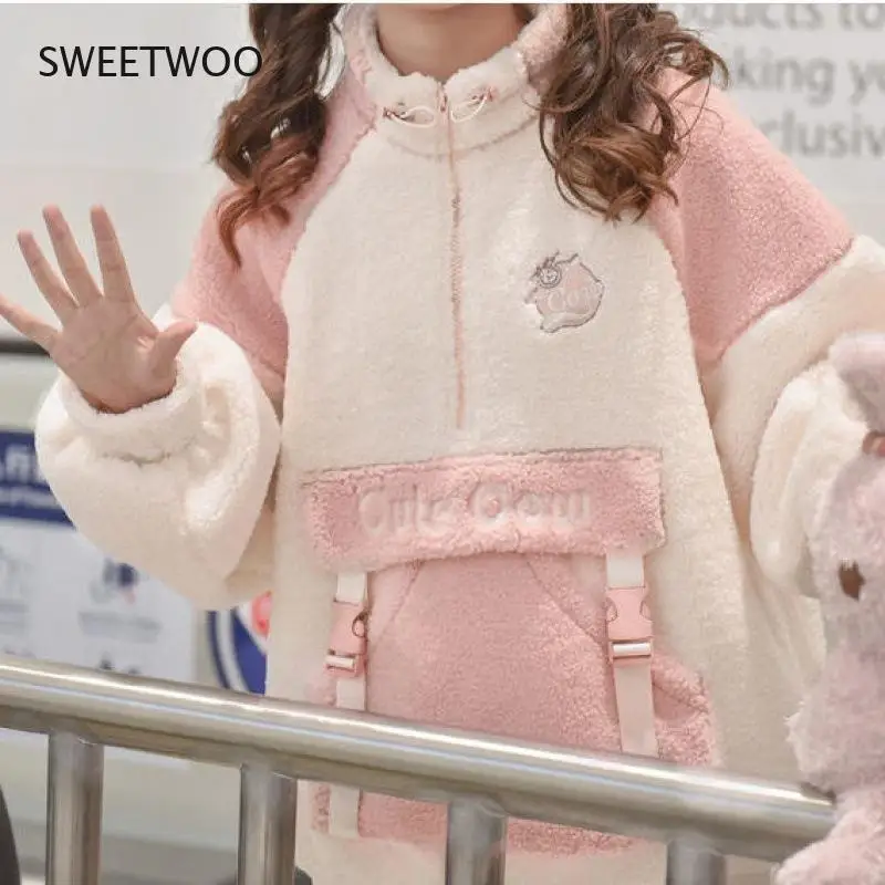 Kawaii Cute Design Sense of Lamb Velvet Japanese Sweater Girl Hedging Autumn and Winter 2021 New Plus Velvet Thick Sweater Women