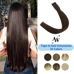 AW Tape in Hair Natural Human Hair Extension Invisible Seamless Skin Weft Straight Tape Extensions Balayage Blonde Hair Non-Remy