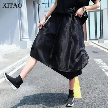 

XITAO Pleated Black Skirt Fashion New Women Elastic Waist 2020 Summer Patchwork Thin Mesh Elegant Minority Style Skirt DMY4936