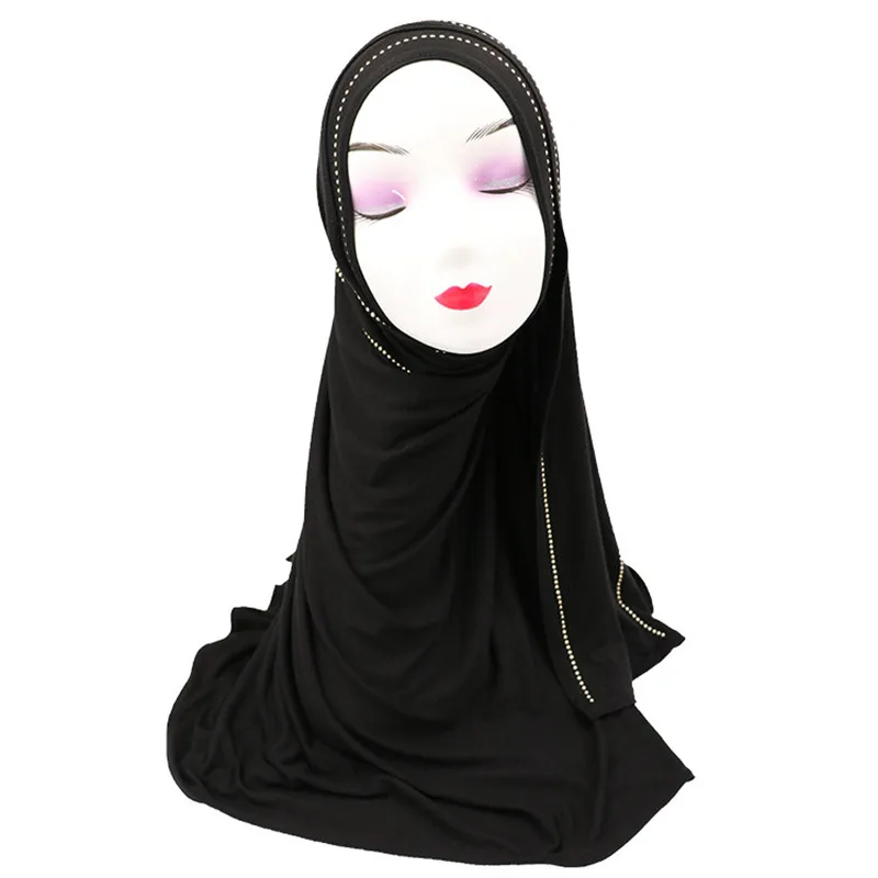 Мусульманский женский трикотаж хиджаб шарф femme Мягкий головной платок foulard femme musulman Блестящий хиджаб модальный головной платок шарфы бисероплетенные шарфы - Цвет: 4